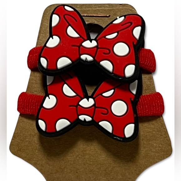 2 PIECE SOFT MINNIE MOUSE HAIR BOW ELASTIC FABRIC BANDS SET - Picture 4 of 7